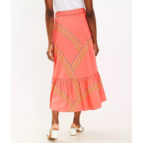 Loft Embroidered Tiered Midi Skirt in Paradise Peach - Picture 3 of 9